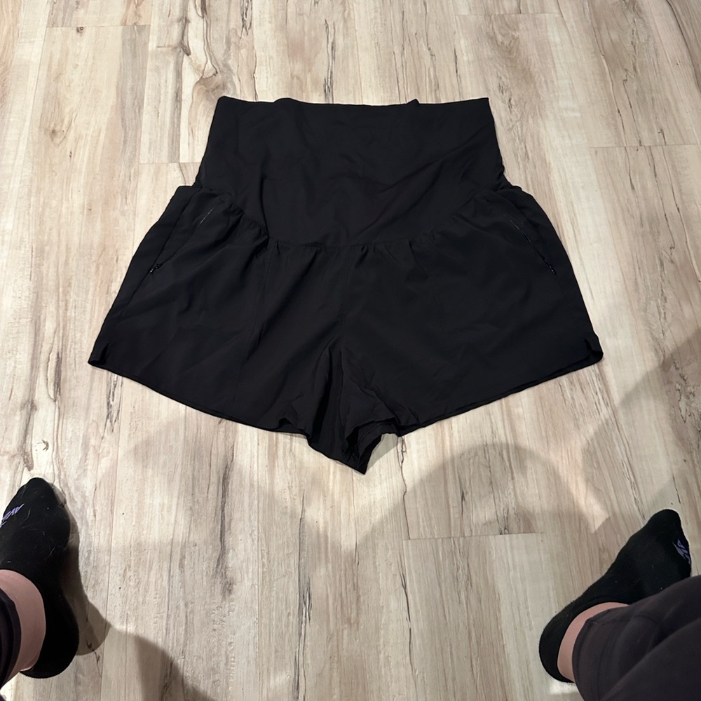 Black Women's High-Waisted Maternity Shorts